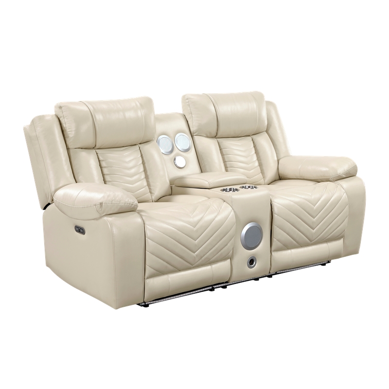 Glory Furniture Sensa G00727A-RL Power Reclining Loveseat.W/Bluetooth  Speaker W/ Led Belt Beige Faux Leather