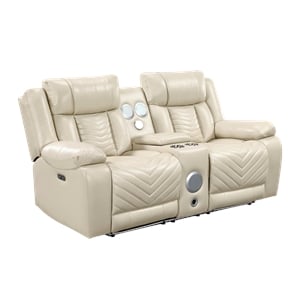 Glory Furniture Sensa G00727A-RL Power Reclining Loveseat.W/Bluetooth  Speaker W/ Led Belt Beige Faux Leather