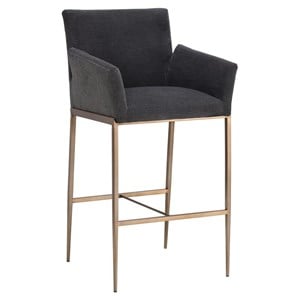 Sunpan Gesa 32&quot Modern Fabric Barstool with Antique Brass Frame in Kohl Gray