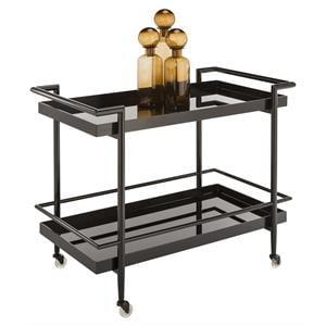 Sunpan Livingston 36&quot Modern Metal and Glass Bar Cart in Black