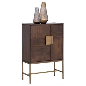 Sunpan Jade 35&quot Transitional Wood Wine Cabinet with Two Cabinets Doors in Brown