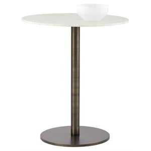 Sunpan Enco 35&quot Round Modern Marble Bar Table with Bronze Steel Base in White