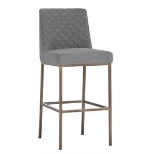 Sunpan Leighland 30&quot Transitional Fabric Barstool with Brass Steel Frame in Gray