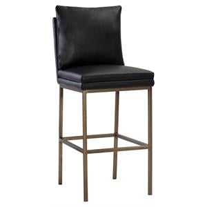 Sunpan Paige 30&quot Modern Faux Leather Barstool with Brass Iron Legs in Black