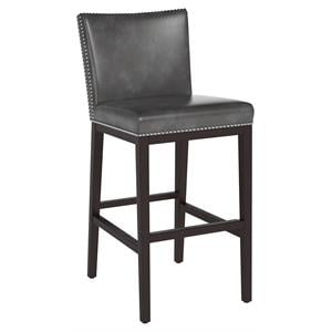 Sunpan Vintage 30&quot Modern Faux Leather Barstool with Wood Frame in Gray
