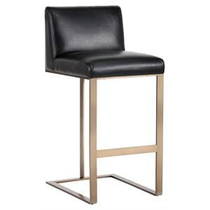 Sunpan Dean 30&quot Modern Bonded Leather Barstool in Antique Brass/Cantina Black