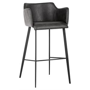 Sunpan Griffin 30.25&quot Modern Faux Leather and Fabric Barstool in Roman Gray