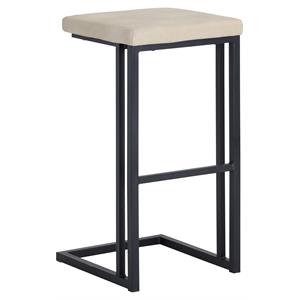 Sunpan Boone 30&quot Modern Faux Leather and Wood Barstool in Cream (Set of 2)