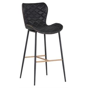 Sunpan Lyla 30&quot Faux Leather and Wood Barstool in Antique Black (Set of 2)