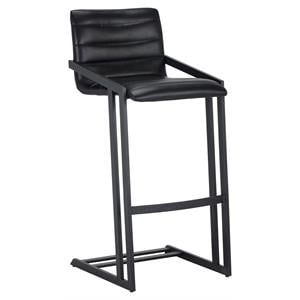 Sunpan Webber 30&quot Modern Bonded Leather and Metal Barstool in Black (Set of 2)
