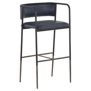 Sunpan Brenan 29.5&quot Modern Faux Leather Barstool in Blue/Black
