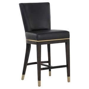 Sunpan Alister 28&quot Modern Faux Leather and Fabric Counter Stool in Black
