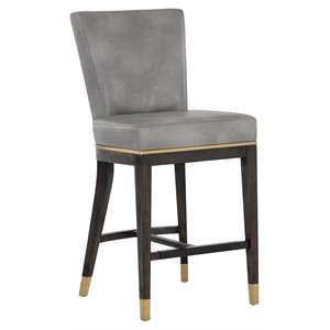 Sunpan Alister 28&quot Modern Faux Leather and Fabric Counter Stool in Stone
