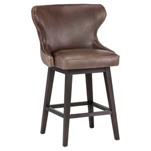 Sunpan Ariana 26.25&quot Transitional Faux Leather Swivel Counter Stool in Brown