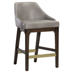Sunpan Kace 26&quot Mid-Century Faux Leather Counter Stool in Gray/Dark Brown