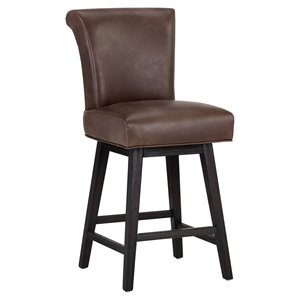 Sunpan Hamlet 26&quot Transitional Faux Leather Swivel Counter Stool in Brown