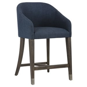 Sunpan Nellie 26&quot Modern Fabric Counter Stool in Blue and Antique Brass