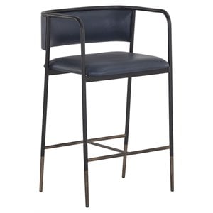 Sunpan Brenan 25.5&quot Modern Faux Leather Counter Stool in Blue