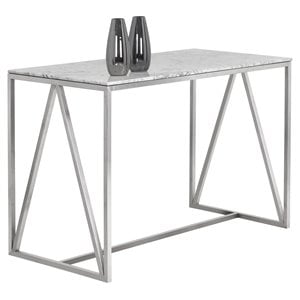 Sunpan Abel 50&quot Contemporary Marble and Stainless Steel Counter Table in White