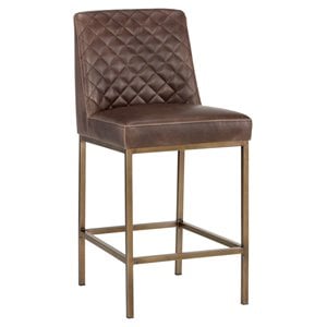 Sunpan Leighland 26&quot Transitional Faux Leather Counter Stool in Brown