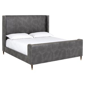 Sunpan Chianti Modern Faux Leather and Solid Birch Wood King Bed in Gray/Brown
