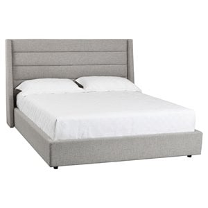 Sunpan Emmit Modern Fabric and Beech Wood King Bed with Espresso Legs in Gray