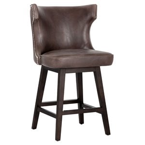 Sunpan Neville 26&quot Modern Faux Leather Swivel Counter Stool in Dark Brown