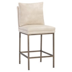 Sunpan Paige 26&quot Modern Faux Leather Counter Stool in Cream/Antique Brass