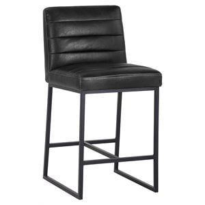 Sunpan Spyros 26&quot Modern Faux Leather Counter Stool in Coal Black