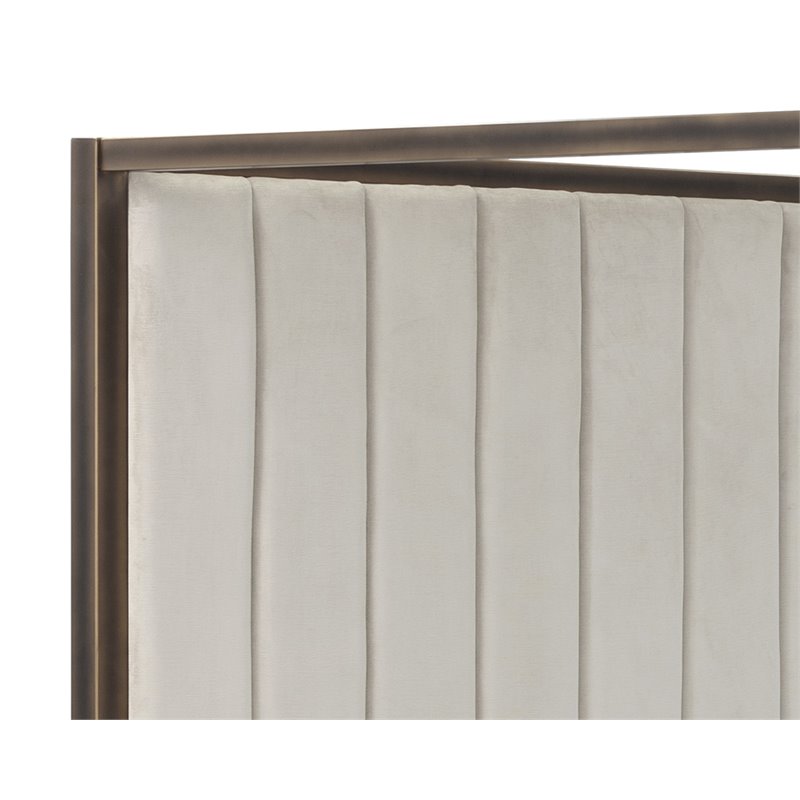 Sunpan Casette Modern Fabric and Iron King Bed in Cream/Rustic Bronze