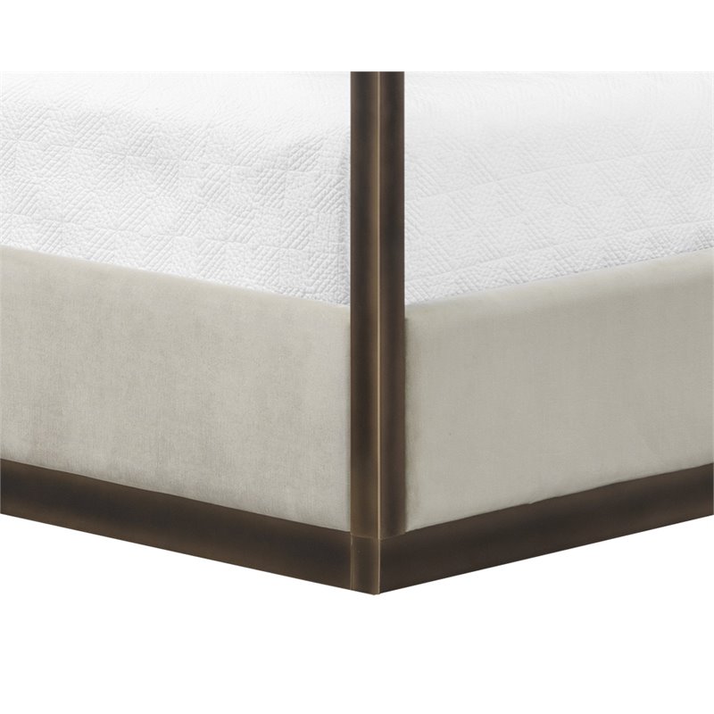 Sunpan Casette Modern Fabric and Iron King Bed in Cream/Rustic Bronze