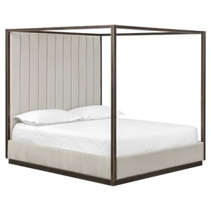 Sunpan Casette Modern Fabric and Iron King Bed in Cream/Rustic Bronze