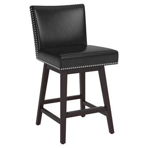 Sunpan Vintage 25.5&quot Modern Faux Leather Swivel Counter Stool in Coal Black