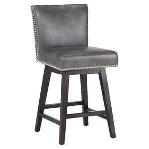 Sunpan Vintage 25.5&quot Modern Faux Leather Swivel Counter Stool in Overcast Gray