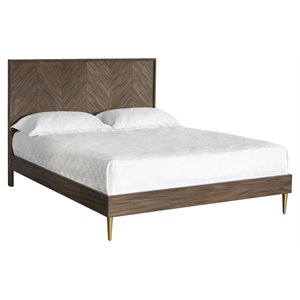 Sunpan Greyson Modern Solid Acacia Wood King Bed in Brown/Brass