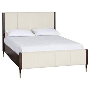 Sunpan Lonnie Modern Fabric and Wood Queen Bed in Cream/Brown