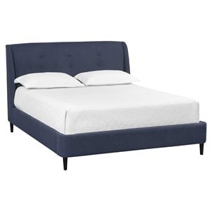 Sunpan Bath Modern Fabric Queen Bed with Solid Rubberwood Legs in Blue