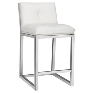 Sunpan Alba 26&quot Modern Faux Leather Counter Stool in White/Silver