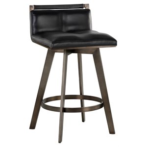 Sunpan Arizona 26&quot Modern Faux Leather Swivel Counter Stool in Black