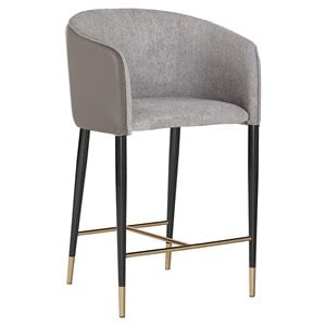 Sunpan Asher 26.5&quot Modern Faux Leather and Fabric Counter Stool in Gray