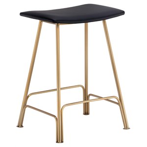 Sunpan Azai 25.5&quot Modern Faux Leather Counter Stool in Black/Gold