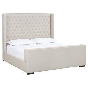 Sunpan Brittany Modern Faux Leather and Plywood King Bed in Cream/Walnut
