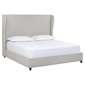 Sunpan Jefferson Modern Fabric King Bed with Rubberwood Legs in Gray/Walnut