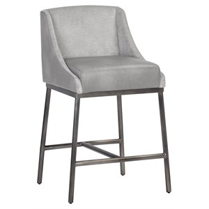 Sunpan Dalary 26&quot Contemporary Faux Leather Counter Stool in Stone/Gunmetal