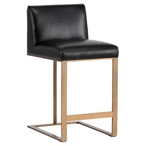 Sunpan Dean 26&quot Modern Bonded Leather Counter Stool in Black/Antique Brass