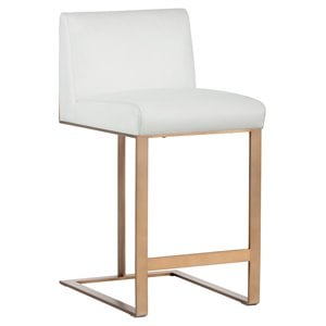 Sunpan Dean 26&quot Modern Bonded Leather Counter Stool in White/Antique Brass