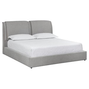 Sunpan Lowe Modern Fabric King Bed with Rubberwood Legs in Gray