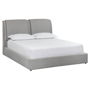 Sunpan Lowe Modern Fabric Queen Bed with Rubberwood Legs in Gray