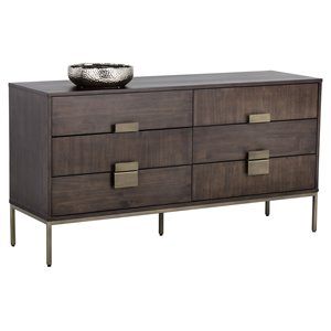 Sunpan Jade 59&quot Transitional Wood and Iron Dresser in Brown/Antique Brass
