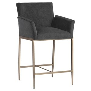 Sunpan Gesa 28&quot Modern Fabric Counter Stool in Kohl Gray/Antique Brass